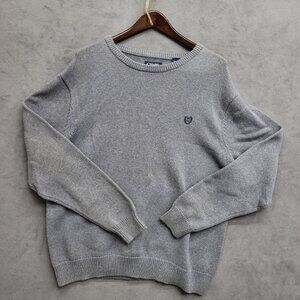Chaps Men's Gray Sweater 2XL Knit‎ Embroidered Crest Long sleeve Crewneck